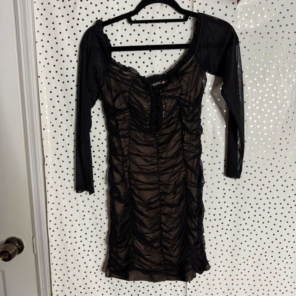 Fashion Nova Elegant Black Ruched Dress